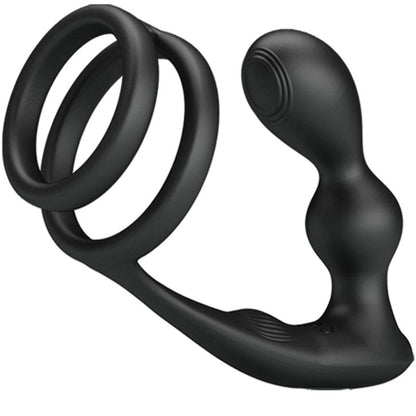 PRETTY LOVE Anel Peniano e Plug Anal Vibratório Marshall com Controle Remoto, mostrando o design 2 em 1 e material de silicone.