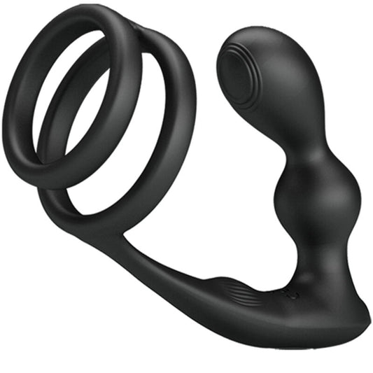 PRETTY LOVE Anel Peniano e Plug Anal Vibratório Marshall com Controle Remoto, mostrando o design 2 em 1 e material de silicone.