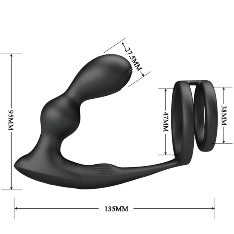 PRETTY LOVE Anel Peniano e Plug Anal Vibratório Marshall com Controle Remoto, mostrando o design 2 em 1 e material de silicone.