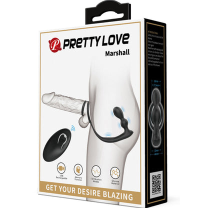 PRETTY LOVE Anel Peniano e Plug Anal Vibratório Marshall com Controle Remoto, mostrando o design 2 em 1 e material de silicone.