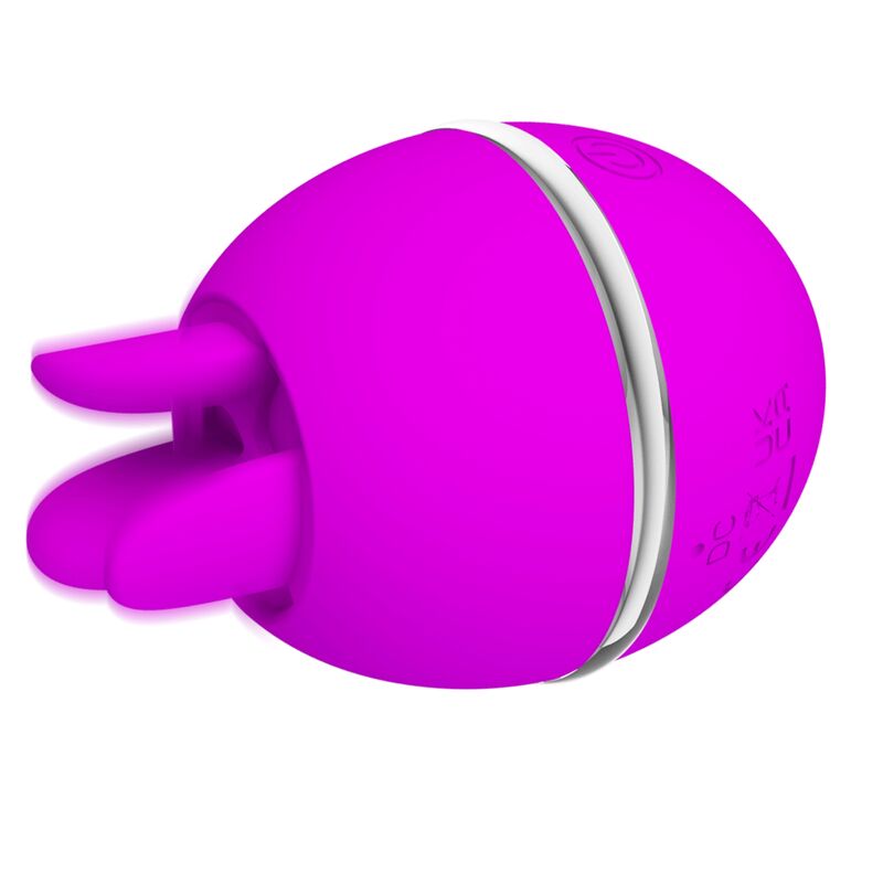 Close-up do PRETTY LOVE Vibrador de Silicone Bola Gemini Roxo, mostrando a sua textura suave e estimuladores de lamber únicos.