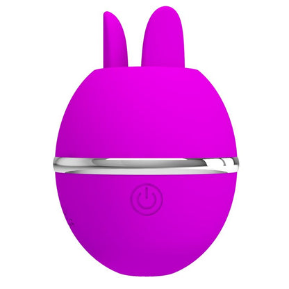 Close-up do PRETTY LOVE Vibrador de Silicone Bola Gemini Roxo, mostrando a sua textura suave e estimuladores de lamber únicos.