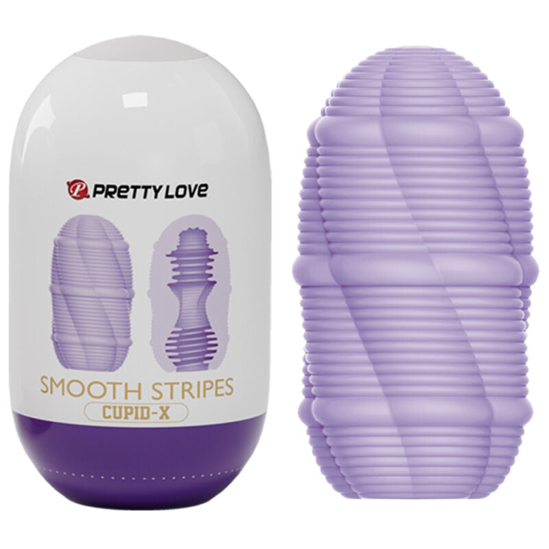 Imagem do PRETTY LOVE Masturbador Ovo CUPID X com Textura Listras Lisa, destacando o seu design compacto e detalhes da textura.