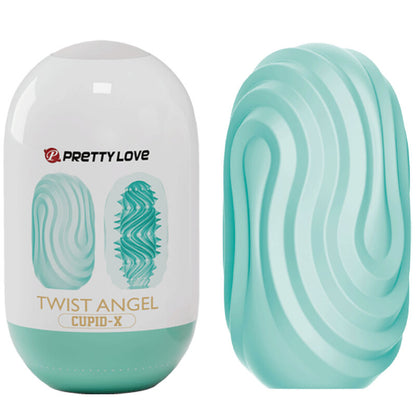 Close-up do Masturbador Ovo PRETTY LOVE Twist Angel Cupido, mostrando seu design e textura para prazer masculino.