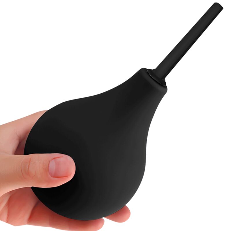 Chuveiro Anal Pera MR PLAY 224ml preto para higiene íntima segura e confortável.