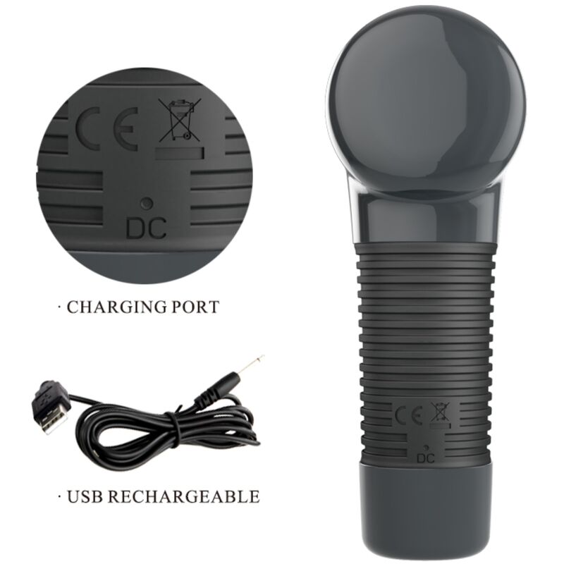 Imagem do Pretty Love Massageador Recarregável 7 Funções 5 Velocidades, mostrando seu design ergonómico e a cabeça flexível.