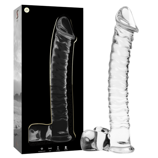 Dildo de Cristal Borosilicato Transparente NEBULA MODELO 23 - 21.5 CM x 4 CM