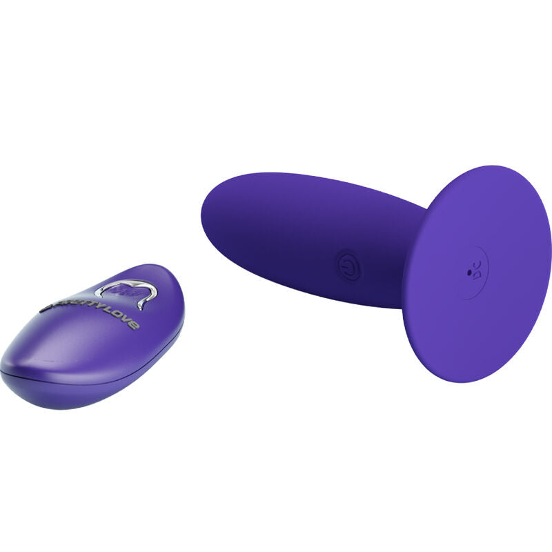 Close-up do Plug Anal Vibratório PRETTY LOVE JUVENTUDE com Controle Remoto Violeta, mostrando seu material de silicone e design ergonómico.