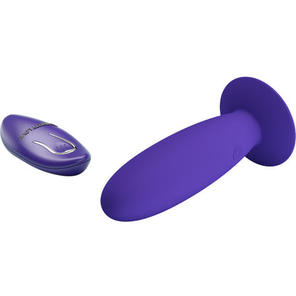 Close-up do Plug Anal Vibratório PRETTY LOVE JUVENTUDE com Controle Remoto Violeta, mostrando seu material de silicone e design ergonómico.