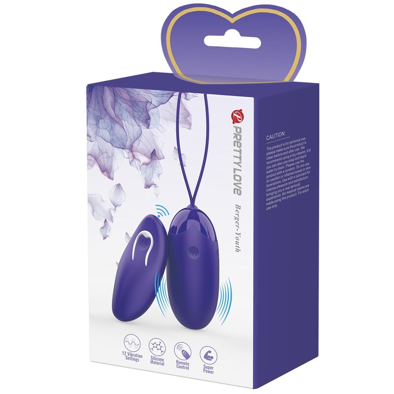 PRETTY LOVE Ovo Vibratório com Controlo Remoto Berger Youth Violeta, ideal para prazer discreto.