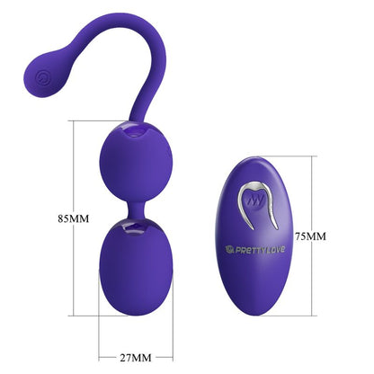 Close-up das Bolas Vibratórias PRETTY LOVE com Controle Remoto Violeta, mostrando o design ergonómico em silicone macio.