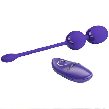 Close-up das Bolas Vibratórias PRETTY LOVE com Controle Remoto Violeta, mostrando o design ergonómico em silicone macio.