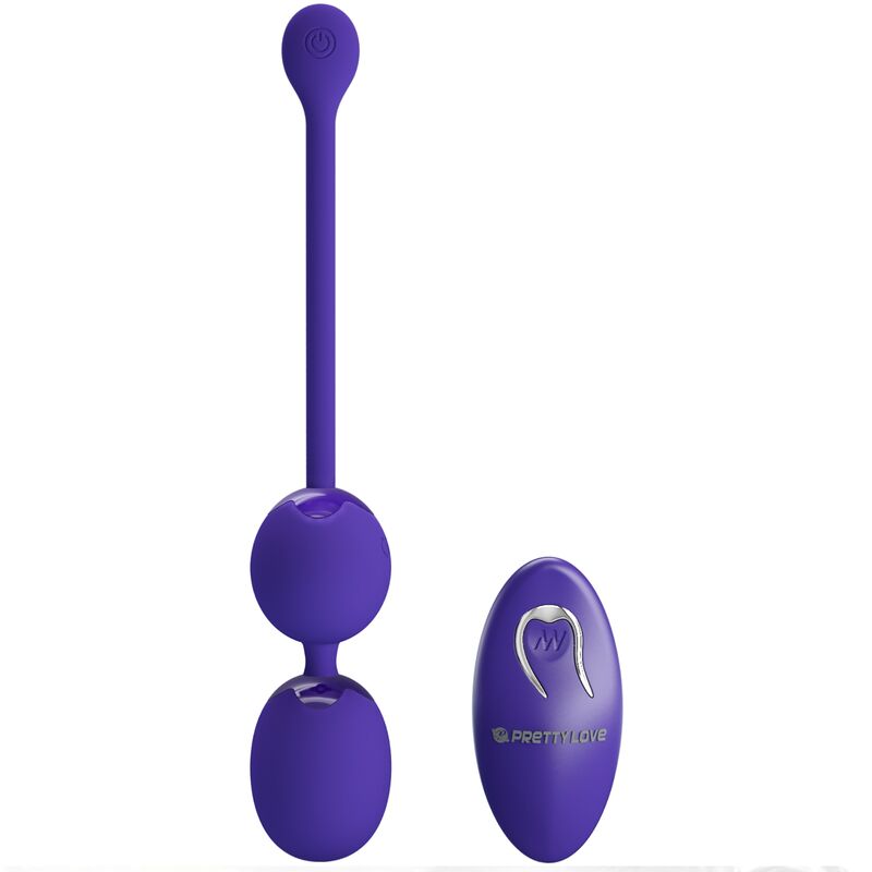 Close-up das Bolas Vibratórias PRETTY LOVE com Controle Remoto Violeta, mostrando o design ergonómico em silicone macio.