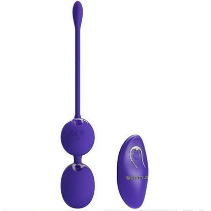 Close-up das Bolas Vibratórias PRETTY LOVE com Controle Remoto Violeta, mostrando o design ergonómico em silicone macio.