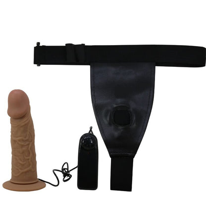 Close-up das Cuecas de Arnês PRETTY LOVE com Dildo Vibratório, mostrando o material de silicone e as correias ajustáveis.