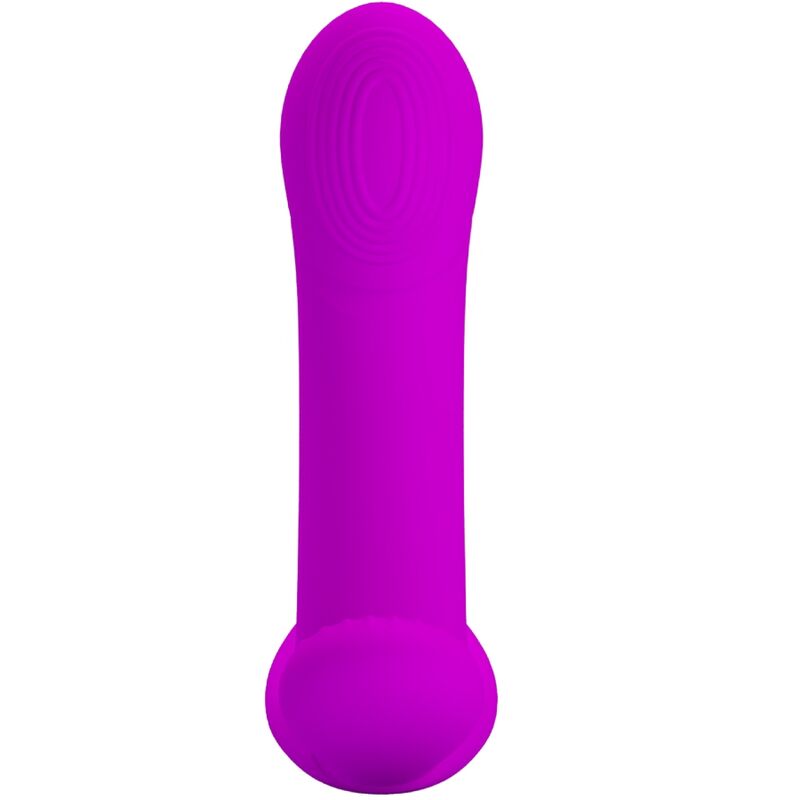Close-up do Vibrador PRETTY LOVE Geri, mostrando seu design ergonômico e cor violeta, ideal para estimulação clitoriana e do ponto G com controle remoto.