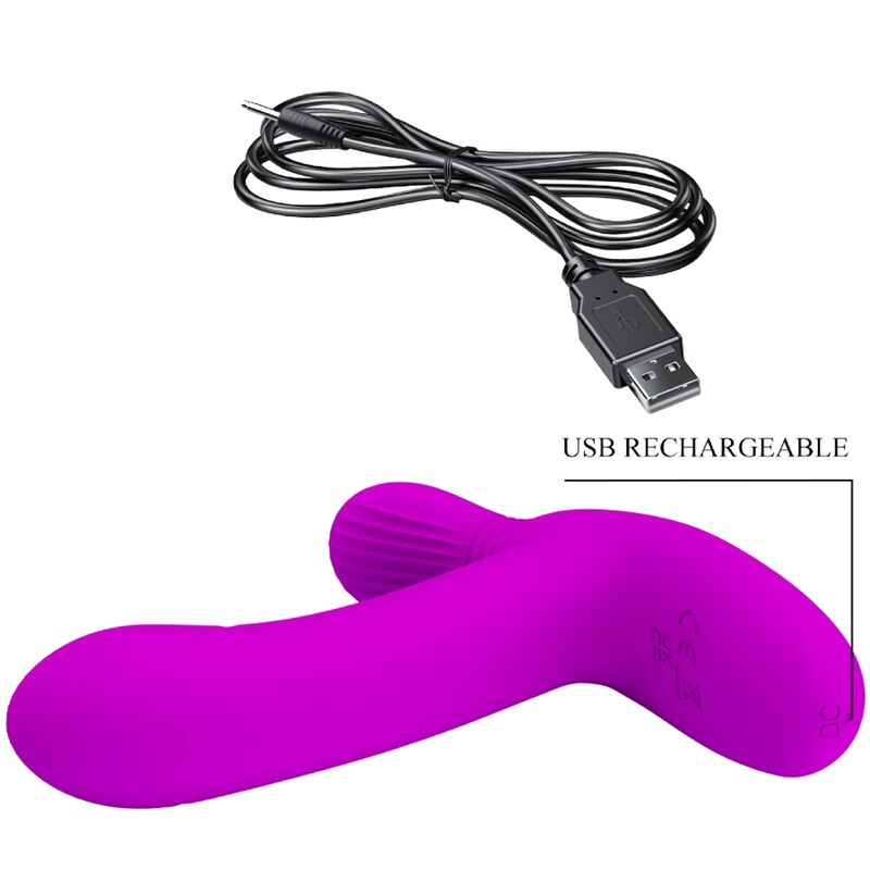 Close-up do Vibrador PRETTY LOVE Geri, mostrando seu design ergonômico e cor violeta, ideal para estimulação clitoriana e do ponto G com controle remoto.