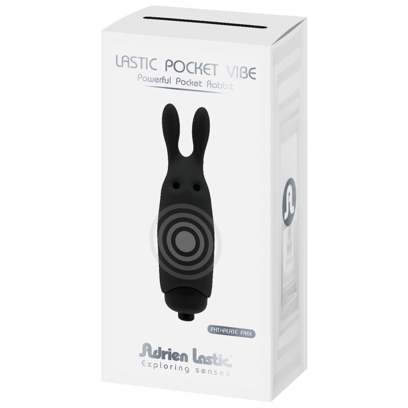 Imagem do ADRIEN LASTIC Vibrador Coelho de Bolso Preto, um mini vibrador de silicone compacto para estimulação clitoriana.