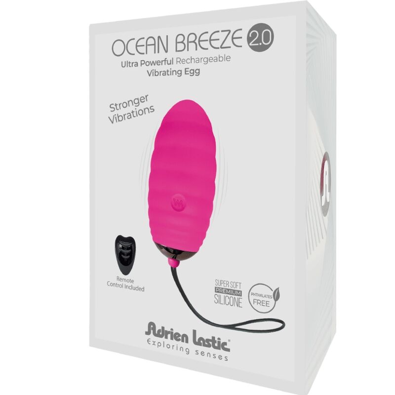 Close-up do ovo vibratório ADRIEN LASTIC Ocean Breeze 2.0 rosa com controle remoto.