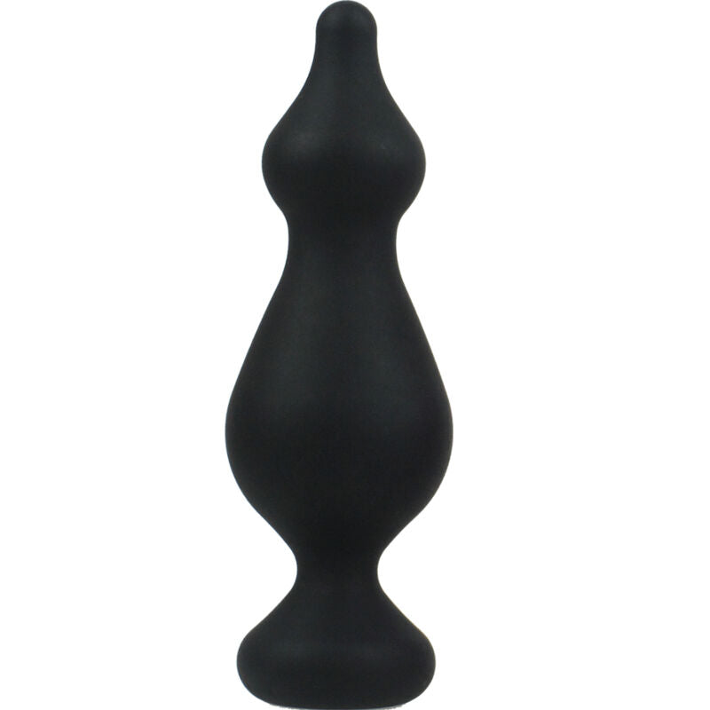 Close-up do Plug Anal ADRIEN LASTIC Amuse de Silicone Preto Tamanho L, destacando a sua textura aveludada e design ergonómico.
