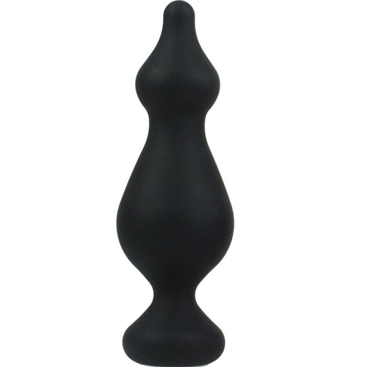 Close-up do Plug Anal ADRIEN LASTIC Amuse de Silicone Preto Tamanho L, destacando a sua textura aveludada e design ergonómico.