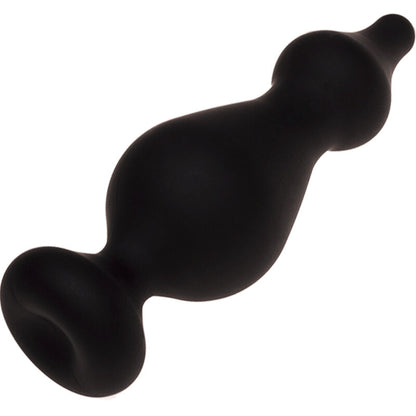 Close-up do Plug Anal ADRIEN LASTIC Amuse de Silicone Preto Tamanho L, destacando a sua textura aveludada e design ergonómico.