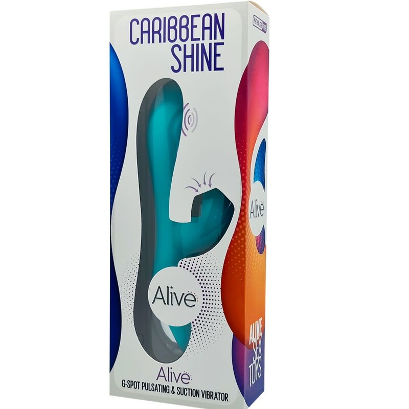 Close-up do ALIVE Vibrador Caribbean Shine Azul com sucção e estimulação de Ponto G.