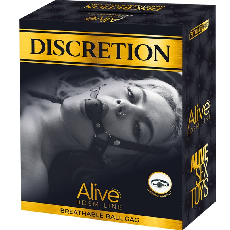Close-up da Mordaça BDSM Respirável ALIVE Discretion Vermelha, mostrando o design perfurado e o ajuste.