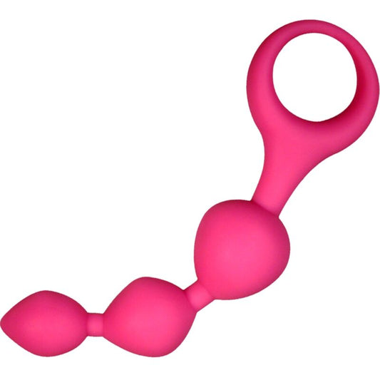 Close-up das Bolas Anais de Silicone ALIVE Triball Rosa 15 cm, mostrando seu design cônico e material macio.