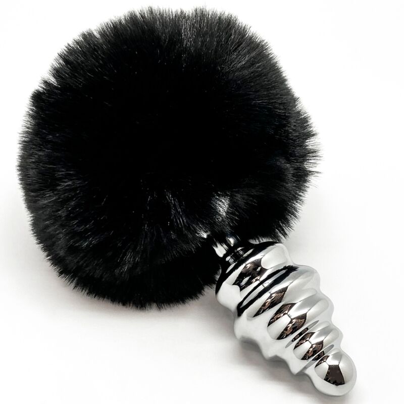 ALIVE Plug Anal Espiral Metal Fluffy Preto Tamanho L, mostrando design espiral e acabamento macio.