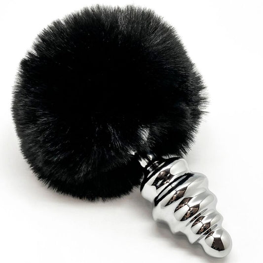 ALIVE Plug Anal Espiral Metal Fluffy Preto Tamanho L, mostrando design espiral e acabamento macio.