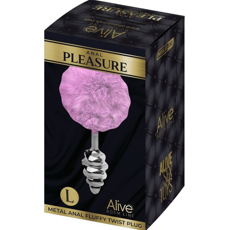 Plug anal ALIVE espiral metal fluffy violeta tamanho L para prazer e estimulação.