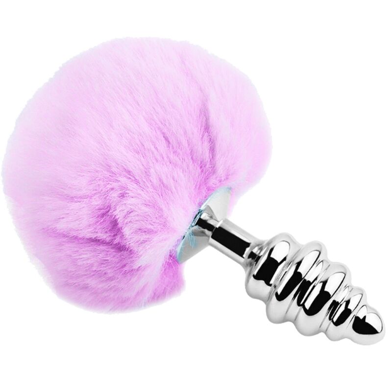 Close-up do ALIVE Plug Anal Espiral Metal Fluffy Violeta M, mostrando a textura do pompom e o design em espiral.