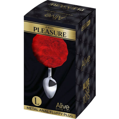 ALIVE Plug Anal de Metal Liso Fluffy Vermelho Tamanho L com pompom macio