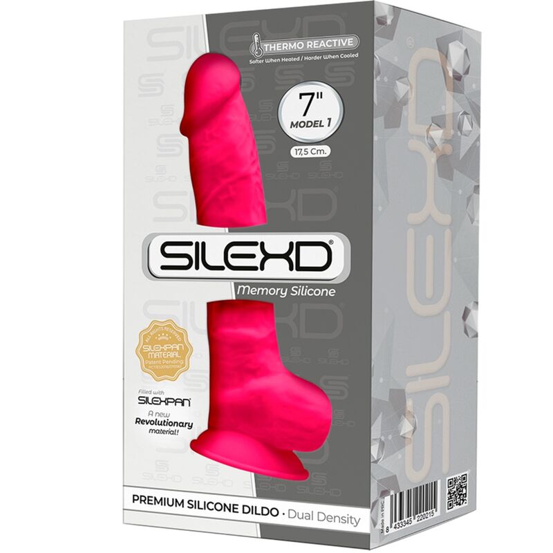 Close-up of the SILEXD Dildo Realista Modelo 1 Silicone Silexpan Fúcsia 17.5 CM, highlighting its realistic texture and suction cup base.