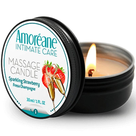 Vela de massagem AMOREANE Morango Champagne 30 ML com óleo derretido e aroma envolvente
