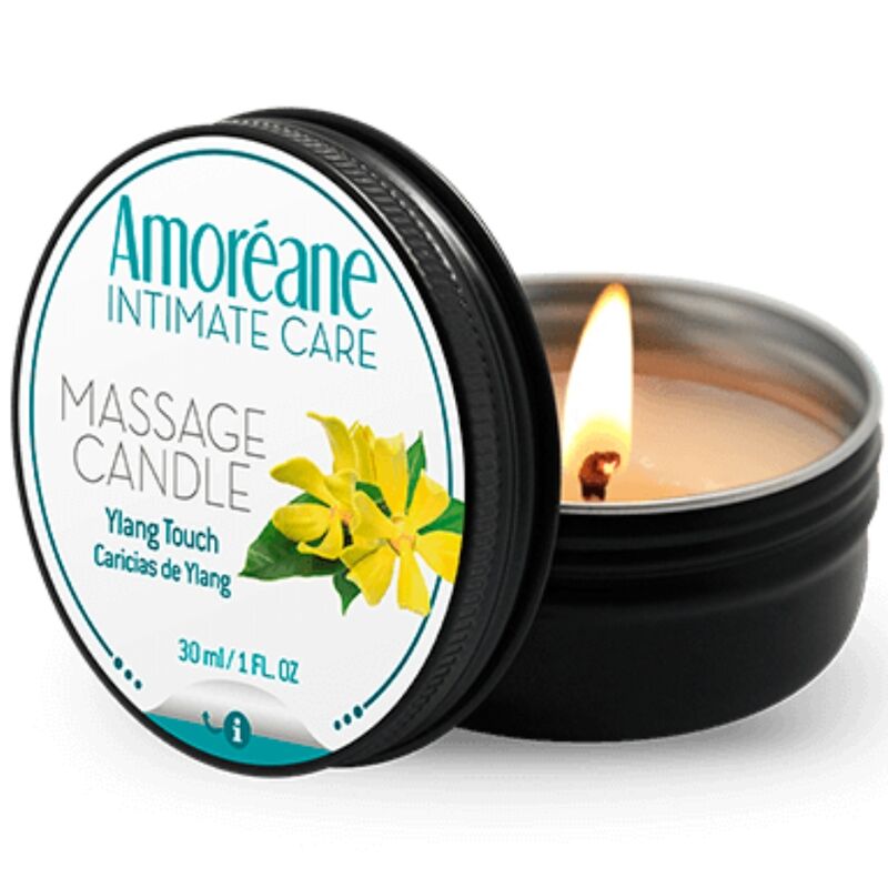 Vela de massagem AMOREANE Ylang Caressing 30ml para momentos de relaxamento e intimidade.