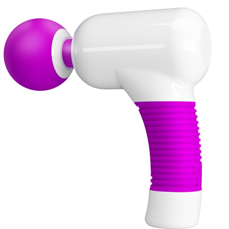 Close-up do PRETTY LOVE Massageador Recarregável Magic Gun 7 Funções, destacando seu design ergonómico e cor roxa.