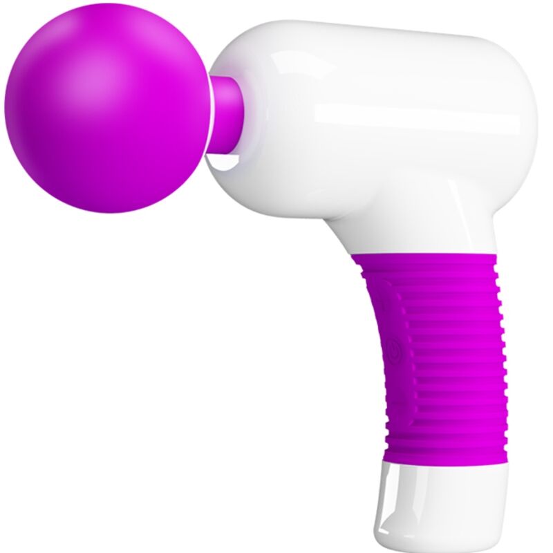 Close-up do PRETTY LOVE Massageador Recarregável Magic Gun 7 Funções, destacando seu design ergonómico e cor roxa.