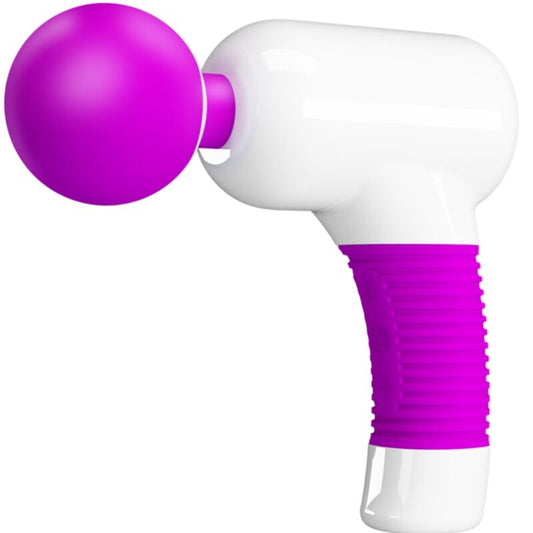 Close-up do PRETTY LOVE Massageador Recarregável Magic Gun 7 Funções, destacando seu design ergonómico e cor roxa.
