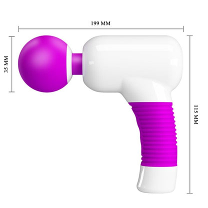 Close-up do PRETTY LOVE Massageador Recarregável Magic Gun 7 Funções, destacando seu design ergonómico e cor roxa.