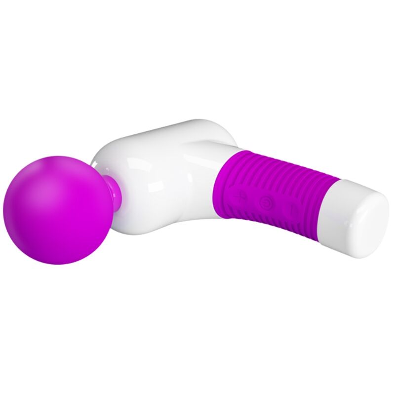 Close-up do PRETTY LOVE Massageador Recarregável Magic Gun 7 Funções, destacando seu design ergonómico e cor roxa.