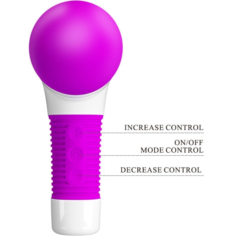 Close-up do PRETTY LOVE Massageador Recarregável Magic Gun 7 Funções, destacando seu design ergonómico e cor roxa.