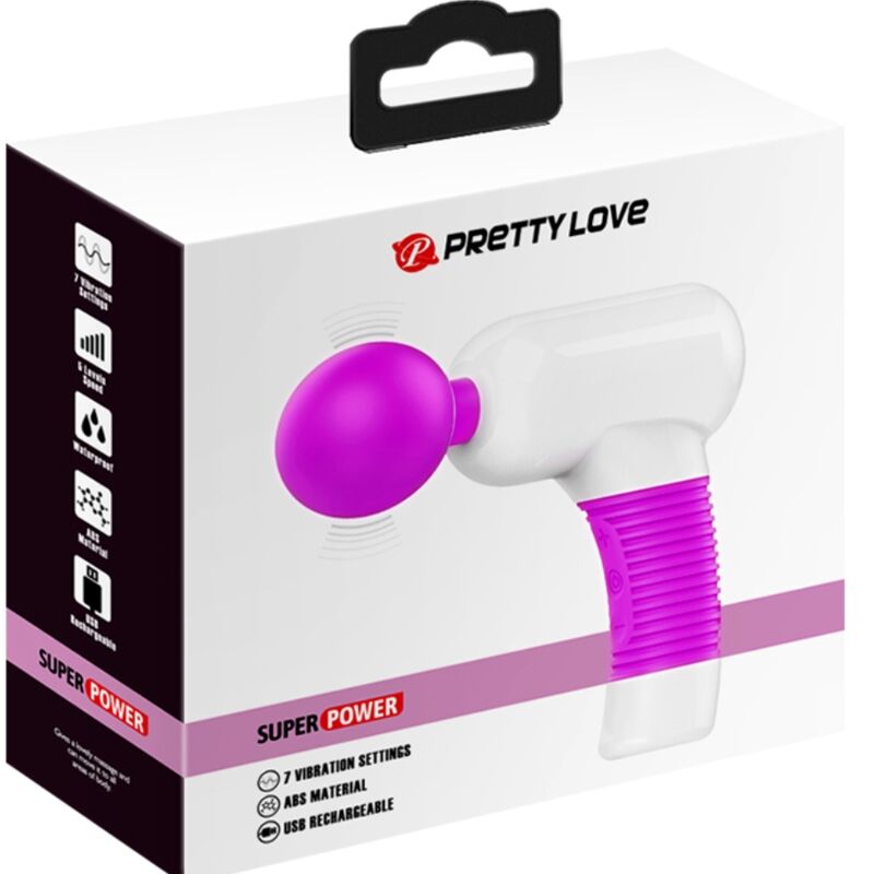 Close-up do PRETTY LOVE Massageador Recarregável Magic Gun 7 Funções, destacando seu design ergonómico e cor roxa.