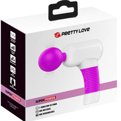 Close-up do PRETTY LOVE Massageador Recarregável Magic Gun 7 Funções, destacando seu design ergonómico e cor roxa.