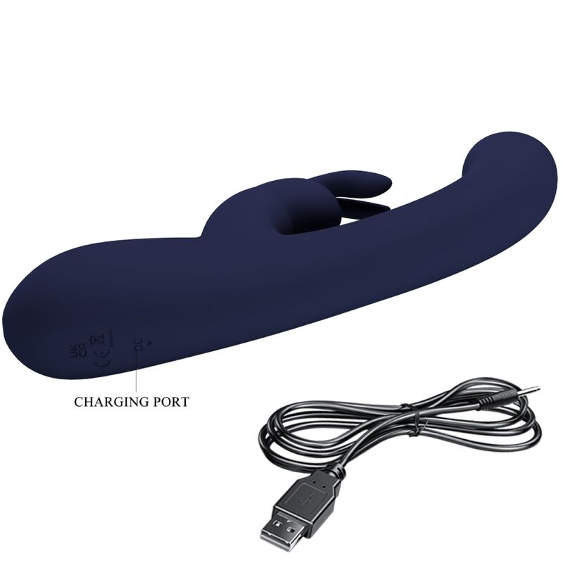 Vibrador de Coelho Pretty Love Lamar Azul para estimulação dual de Ponto G e Clitóris.