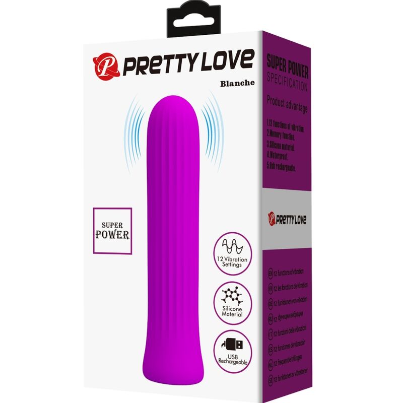Vibrador bala Pretty Love Blanche rosa, feito de silicone, com design compacto e botões de controle.