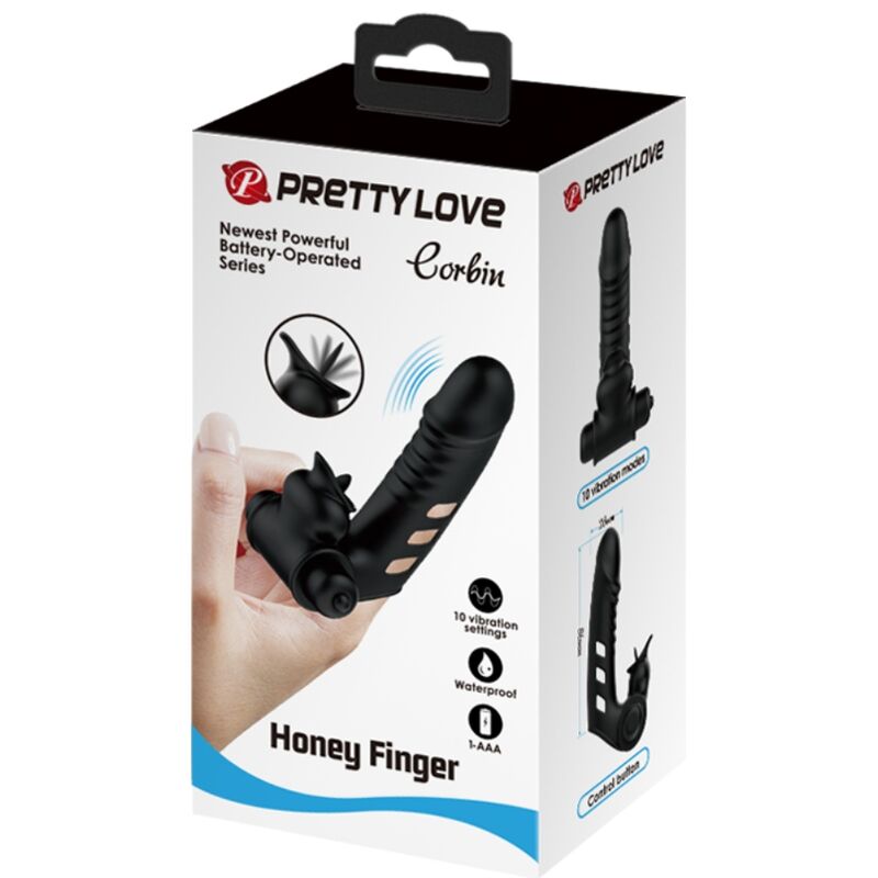 Capa de Dedo Vibrador PRETTY LOVE Corbin Preto com 10 funções.