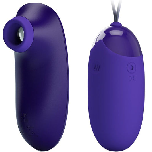 Close-up do PRETTY LOVE Estimulador e Ovo Vibratório Recarregável com 12 funções, feito em silicone roxo.