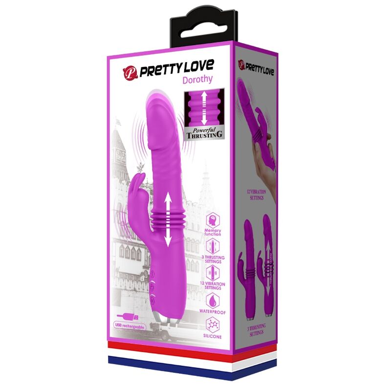 PRETTY LOVE Vibrador de Coelho Dorothy Roxo Recarregável com Estimulador Clitoriano